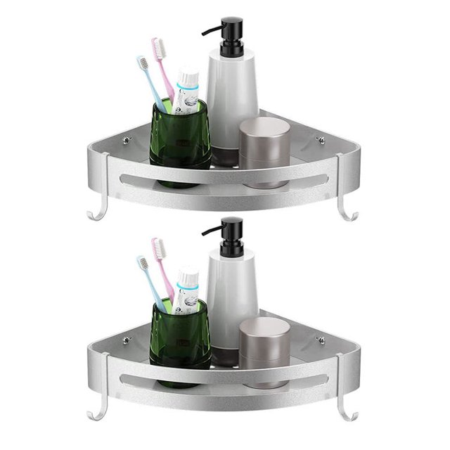 Estante de ducha de esquina, estante de baño sin perforación, ducha de cesta de almacenamiento, ducha de pared de aluminio adhesivo ducha de servicio de champú gerente (triángulo, juego de 2 piezas) Zefei Wu 9024735026686