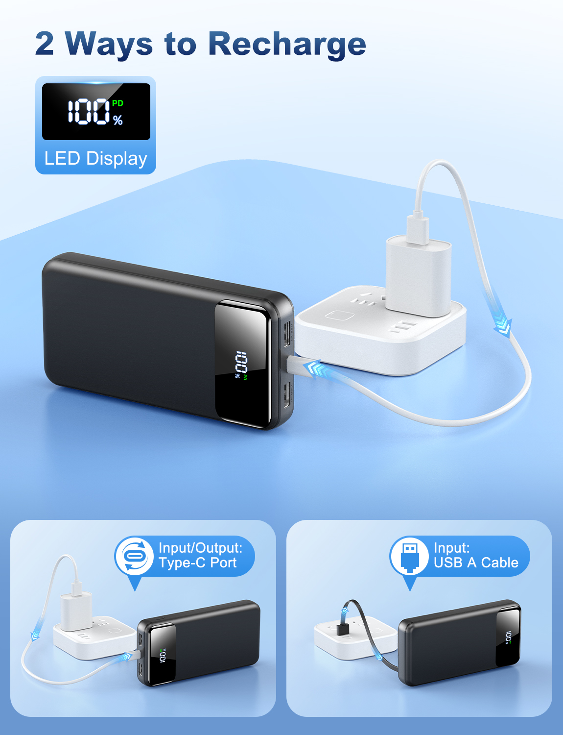 Breezio 50000mAh Portable Charger with Built-In Cables, Black photo 5