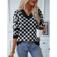 thumbnail image 2 of Women'S Cropped Plaid Sweater V-Neck Long Sleeve Crop Sweater Pullover Jumper Knit Top, 2 of 7