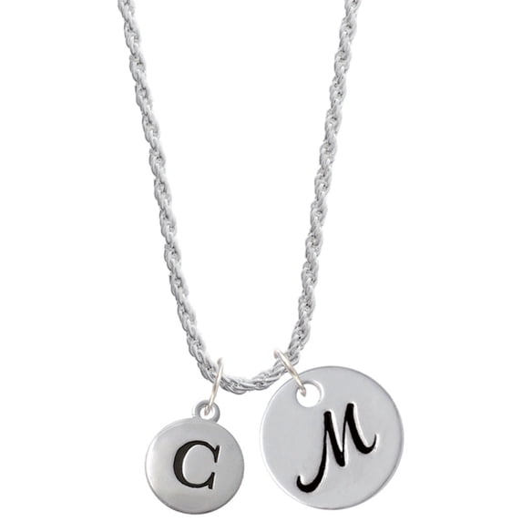 Delight Jewelry Silvertone Capital Letter - C - Pebble Disc - Silvertone Script Initial Disc - M - Charm Necklace, 20"+3"