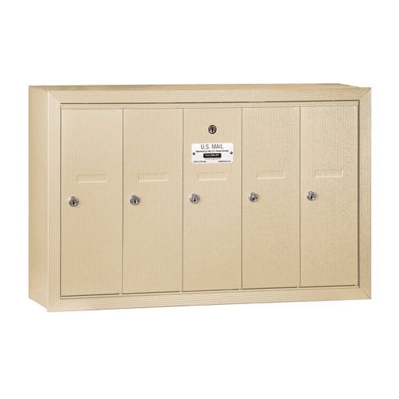 Salsbury Industries 3505SSP Vertical Mailbox (Includes Master Commercial Lock) - 5 Doors - Sandstone - Surface Mounted - Private Access