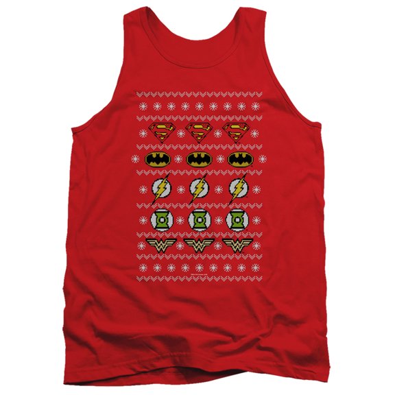 JLA Justice League Justice Shields ChristmaS/Sweater Adult Tank Top Red