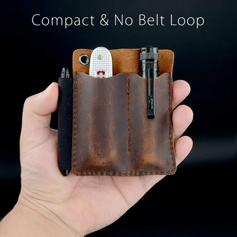 EDC Leather Pocket Organizer, Pocket Slip, Pocket Knife Pouch, EDC Carrier,  with Pen Loop, Everyday Carry Organizers, Full Grain Leather. Chestnut.