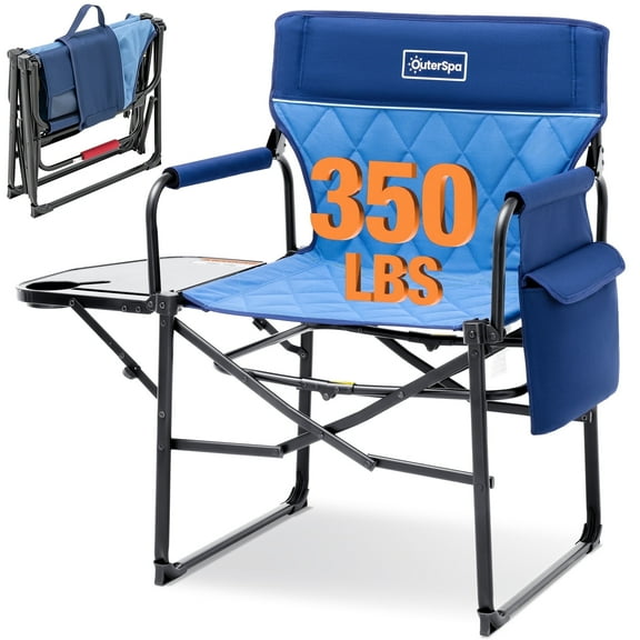 OuterSpa Compact Camping Chair Portable Directors Chair with Side Table and Pocket Padded Camping Chair Folding Camping Chair Heavy Duty Camping Chair for Adults, Support up to 350 lbs