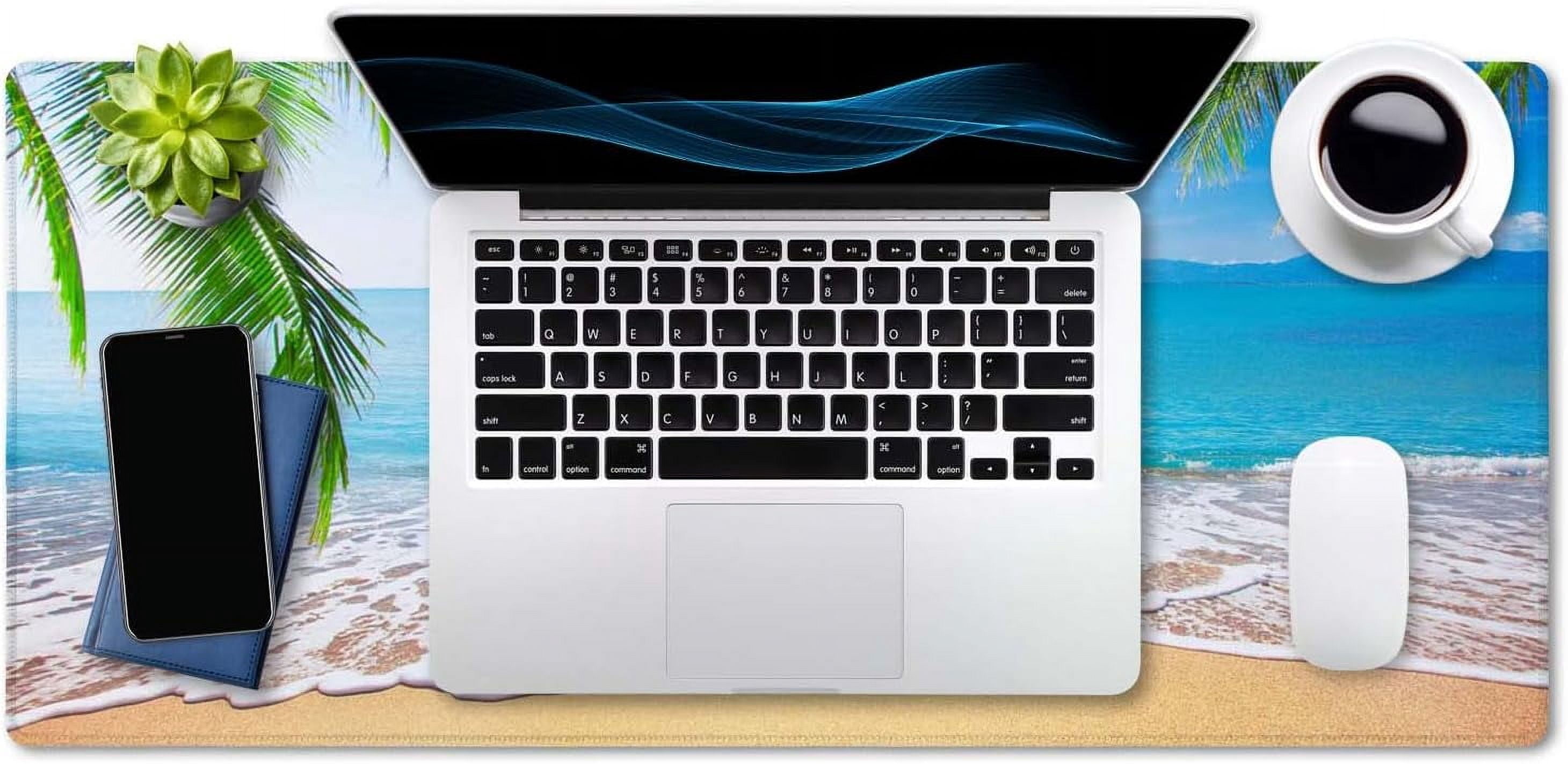 Gaming Mouse Pad, Extended Mouse Pad, 35.4x15.7inch XXL Large Big Computer Keyboard Mouse Mat Desk Pad with Non-Slip Base and Stitched Edge for Home Office Gaming Work, Tropical Palm Tree Beach