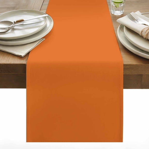Orange Table Runner 13x60 inch Solid Color Cotton Linen Dining Table Runner Ideal for Dresser Kitchen Coffee Tables - Machine Washable