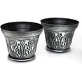 thumbnail image 1 of Large Medieval Plastic Flowerpots, Set of 2 Planter and 2 Saucers (4 Pieces) for Garden Patio Office Ornaments Home Decor Long Lasting Reusable Light Weight, 1 of 4