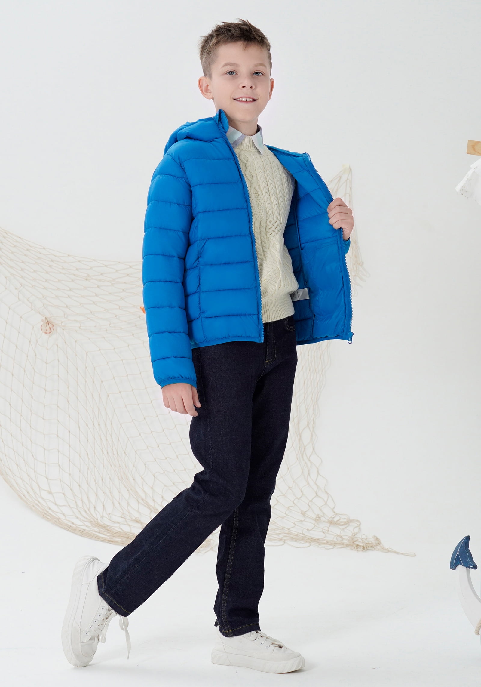 SOLOCOTE Boys Winter Coats Lightweight Water-Resistant Windproof Packable Hooded Down Like Padding Jacket 4-12 Years 