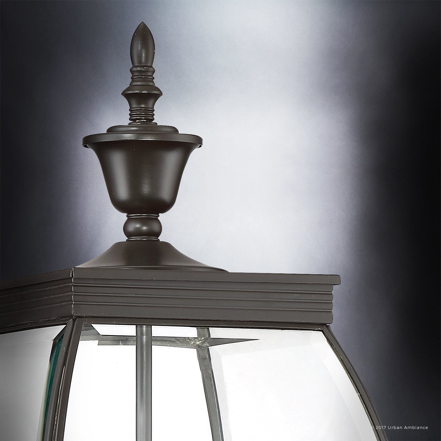 Urban Ambiance Luxury Colonial Outdoor Post Light, Large Size: 22"H x 9"W, with Transitional Style Elements, Bowed Design, Gorgeous Dark Medieval Bronze Finish and Beveled Glass, UQL1174