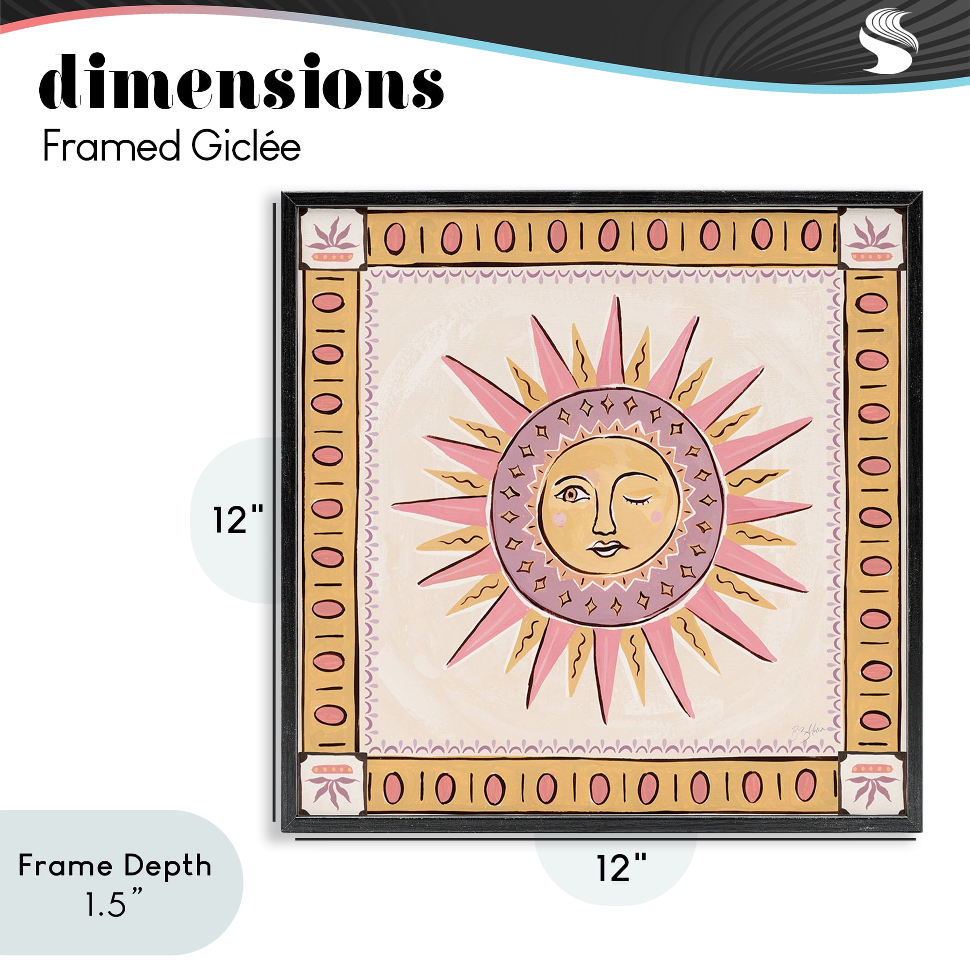 Stupell Industries Pastel Winking Sun with Border Black Framed Giclee Art, design by Two If By Sea Studios