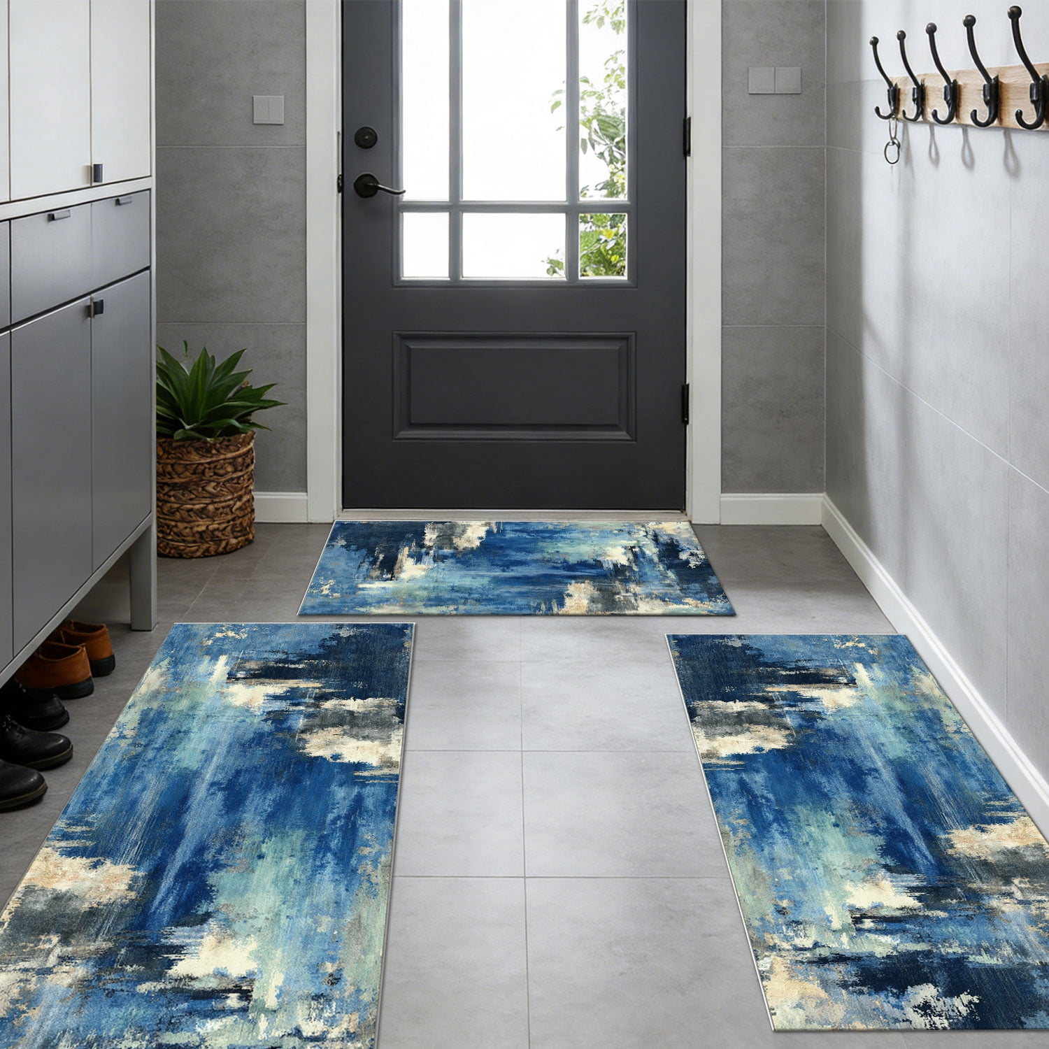 3-Piece Farmhouse Kitchen Rug Set with Anti-Slip Striped Design