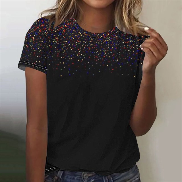 Fiudx Liquidación de Ahorros de Verano Camiseta de Manga Corta con Cuello Redondo y Estampado Retro para Mujer