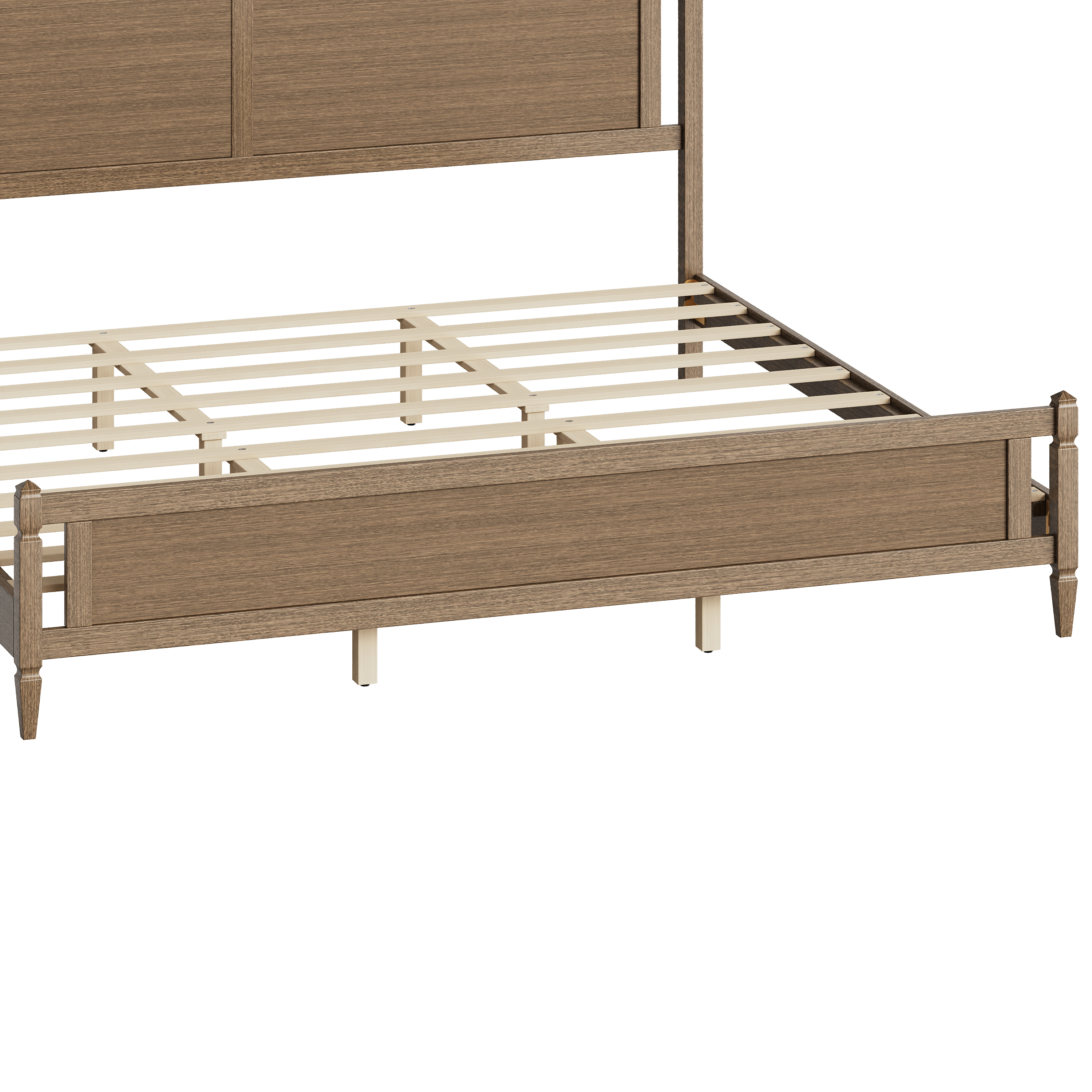 Euroco Modern Wood King Size Platform Bed, Mid-Century Bed Frame with Panel Headboard, No Box Spring Needed, Gray Oak