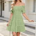 thumbnail image 5 of Dresses for Women 2026 Summer Off Shoulder Ruffle Mini Dress Casual A Line Dress Solid Ladies Short Dress, 5 of 10