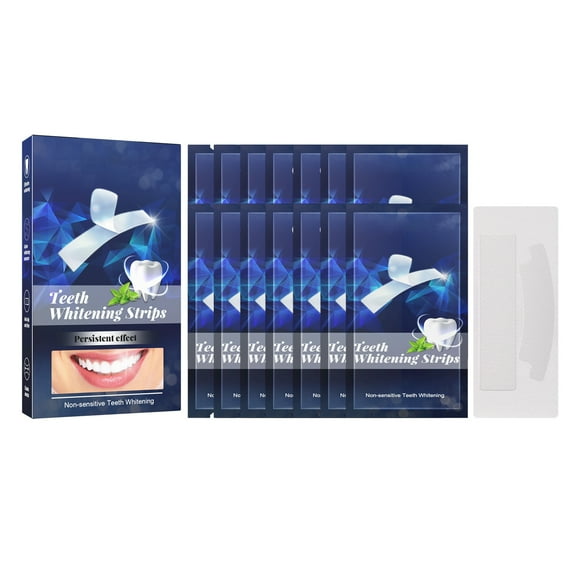 14 tiras blanqueadoras de dientes de alta adherencia, eliminan manchas y son ideales para el cuidado bucal.