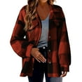 thumbnail image 2 of nerohusy Womens Plaid Shacket Jackets for Women Plus Size Fuzzy Fleece Buffalo Flannel Jacket Coats Button Down Shackets Outwear 2024 Todays Deals Red,XXXL, 2 of 4
