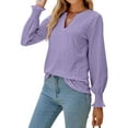 thumbnail image 4 of ZXSXSY Women Notch V Neck Ruffle Long Sleeve Solid Color Hollow Out Blouse, 4 of 7