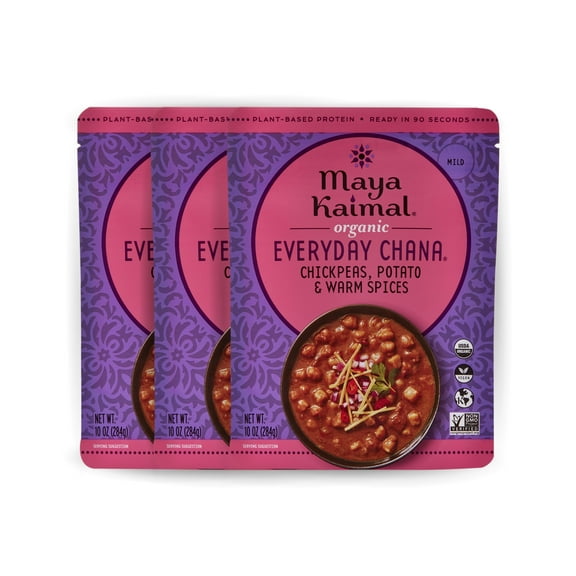 Maya Kaimal Foods - Organic Indian AIS1 Everyday Chana - 10oz - Fully Cooked Chickpeas, Potato & Warm Spices - Vegan - Microwavable - Ready to Eat - Pack of 3