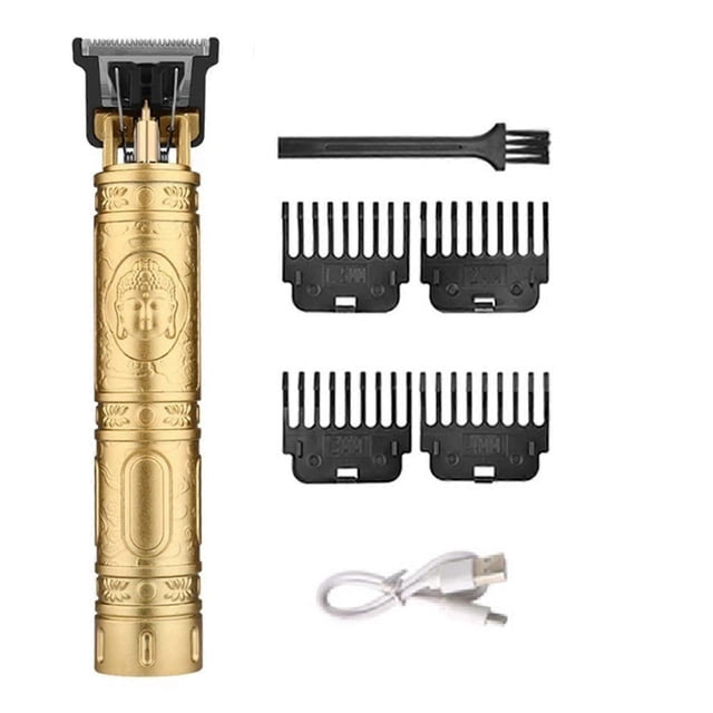 Cortapelos para hombre con potente motor rotativo, recortadora profesional recargable para barbería, color dorado.