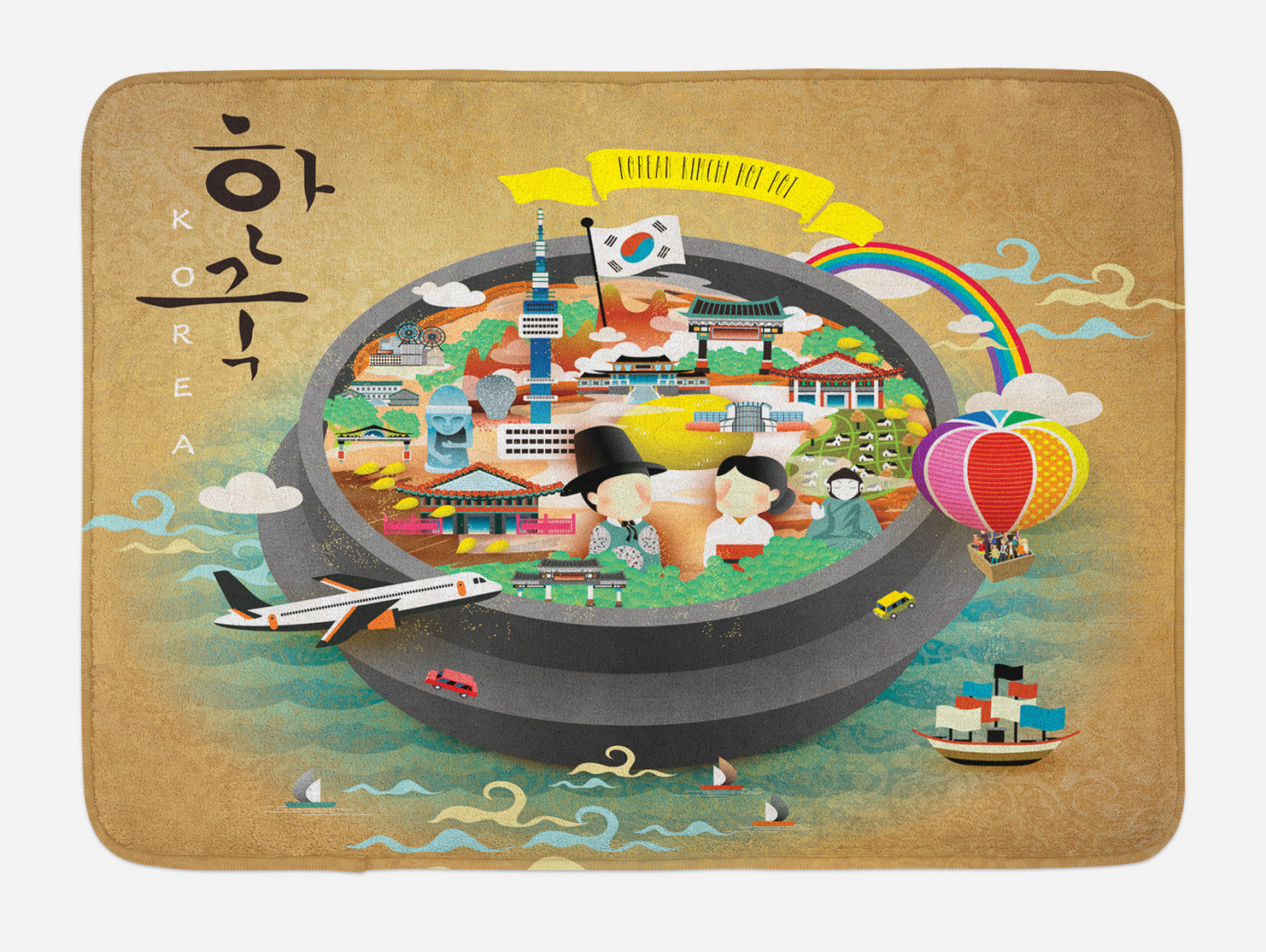 Korea Bath Mat, Traditional South Korean Motifs inside a Khimchi Hot