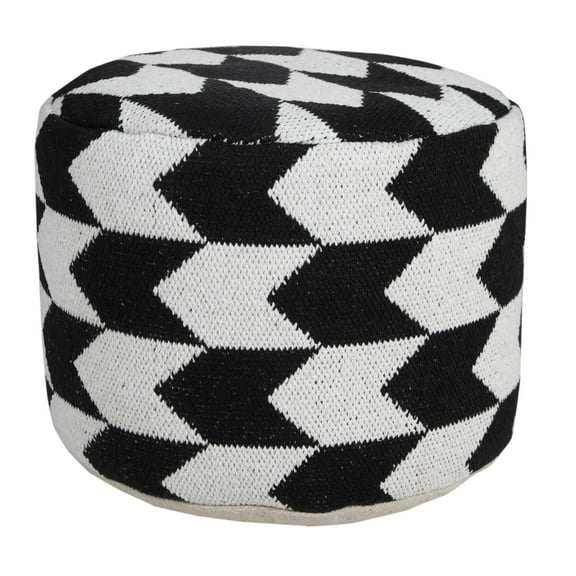 Laddha Home Designs 18" White and Black Chevron Arrow Round Pouf Ottoman