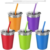 SSAWcasa 5Pcs Kids Cups with Straws and Lids Spill Proof, 12oz Toddler Straw Cups with Silicone Sleeves, Stainless Steel Water Tumblers for Cold & Hot Drinks