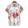 thumbnail image 2 of guisaled Mens Valentines Day Button Up Shirt Short Sleeve Hawaiian T Shirts Cute Cat Heart Graphic Tops Casual Beach Vacation Shirt Valentines Day s, 2 of 4