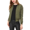 thumbnail image 3 of INSPIRE CHIC Women's Stand Collar Zip Up Raglan Sleeves Bomber Quilted Jacket XS Green, 3 of 7