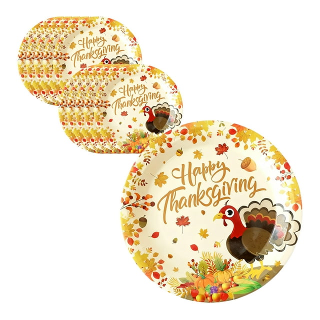 Ensemble de Vaisselle de l'Action de Grâce 10 Pcs Fournitures de Fête - Motif Récoltes d'Automne Assiettes Jetables Parfaites pour Dîner Barbecue Pique-Niques d'Automne et d'Action de Grâce