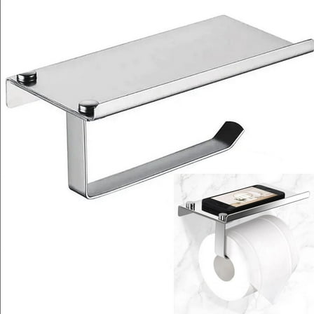 Toilet Paper Holder Wall Mounted Toilet Paper Holder with Shelf Phone Shelf Silver