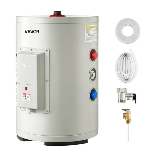 VEVOR Calentador de agua eléctrico para tanque de 6 galones, calentador de agua caliente de punto de uso de 1600 W con pantalla LED, control de perilla, salida superior, gris