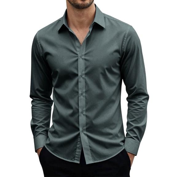 Satingcolo Mens Dress Shirts Long Sleeve Button Down Shirt Stretch Wrinkle Free Untucked Shirts for Men Business Casual,Gray 3XL