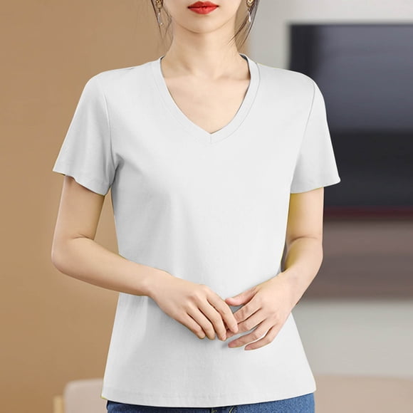 TNDBKQWR Clearance Womens Shirts Womens Summer Blouses Dressy Casual V Neck Workout Tops for Women Vacation Tops for Women 2025, White, XL