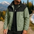thumbnail image 2 of Ecqkame Men's Outdoor Jackets Waterproof Windproof Stand Collar Jacket Zip-Up Hiking Comfortable Casual Coat Army Green XXS, 2 of 7