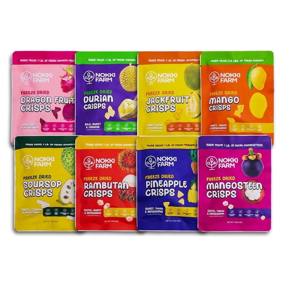NOKKI FARM Freeze Dried Tropical Fruit Crisps Variety - Healthy & Exotic Tropical Superfood Snack, No Added Sugar or Preservatives, Kid-Approved, Portable for On-the-go Snacking