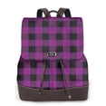 thumbnail image 1 of Balery Purple Black Plaid Mochila de Cuero para Mujeres, Gran Capacidad, Bolsa de Viaje Multifuncional, Mochila de Cuero y Bolsa de Hombro para Mujeres, 1 of 4