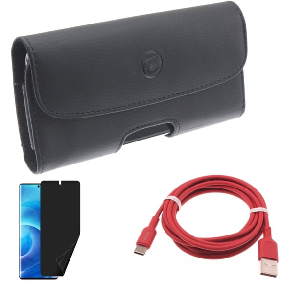 6ft USB-C Cable w Case Belt Clip w Privacy Screen Protector for Samsung Galaxy S20 - Red Charger Cord, Leather Holster, TPU Film [NOT GLASS] D3N fits Samsung Galaxy S20 Model