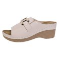 thumbnail image 5 of Summer Slides for Women Trendy Metal Chain Peep Toe Slip on Wedge Sandals Comfy Outdoor Orthopedic Shoes Casual Slippers Beige Size 9.5, 5 of 5