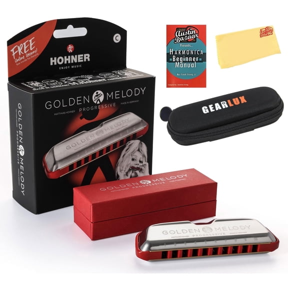 Hohner 544 Golden Melody Harmonica - Key of C w/ Instructional Manual