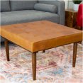 thumbnail image 2 of JERFIT Mid-Century Modern Tufted Leather Ottoman with Solid Wood Legs, Light Tan Footrest Cocktail Table for Living Room, 2 of 7