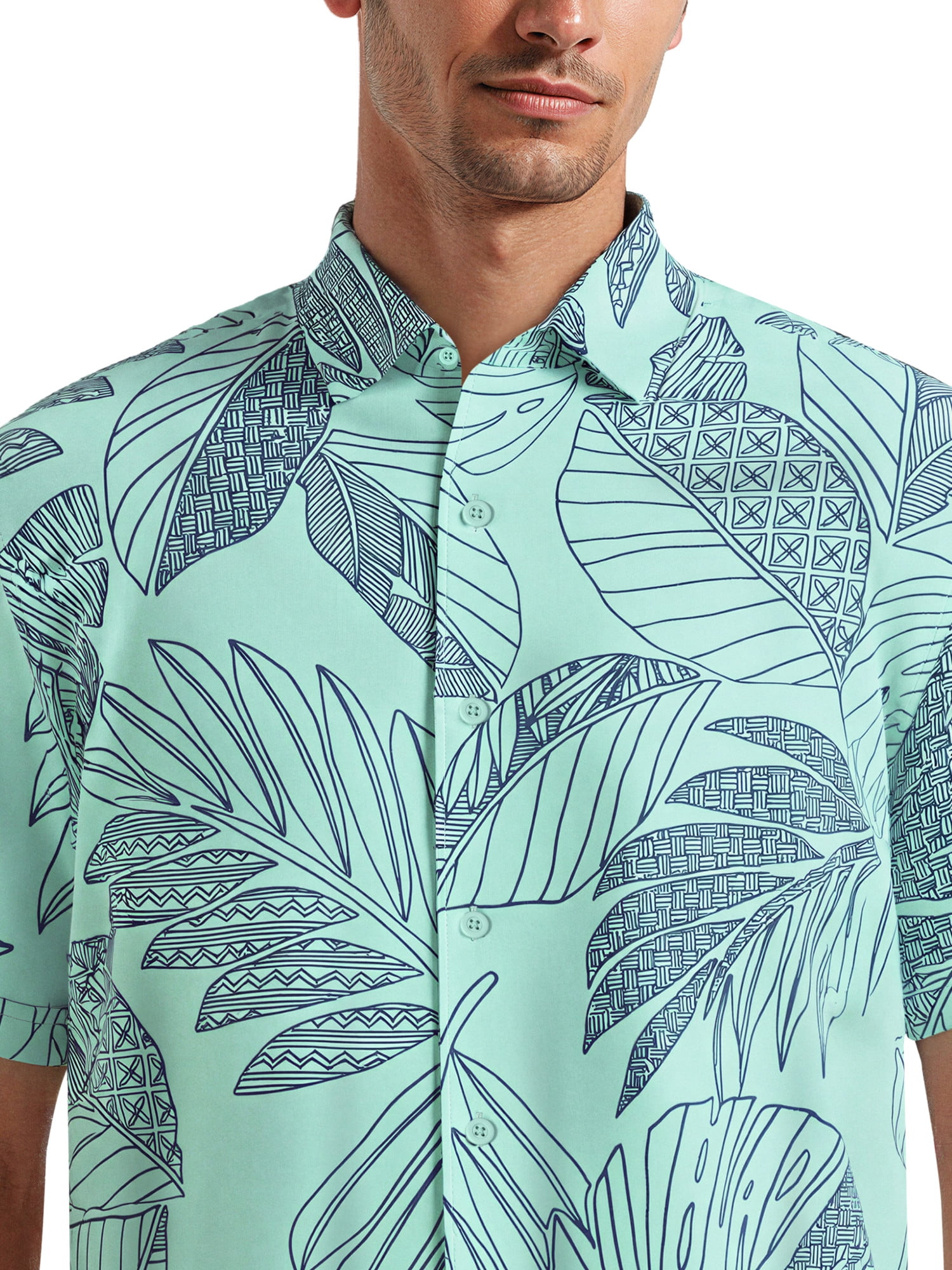 Café Luna Men's and Big Men's Botanical Leaves Print Short Sleeve Woven Shirt, Sizes S-4X