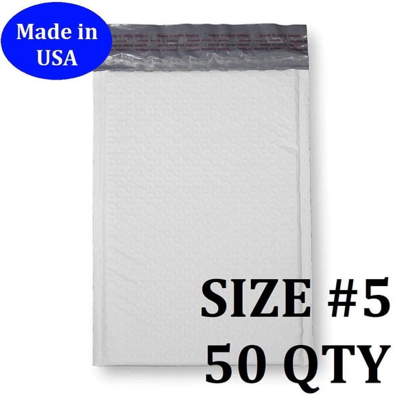 Size #5 (10.5"x15" Interior) Poly Bubble Mailer with Self Seal- 50 QTY Fast Shipping!