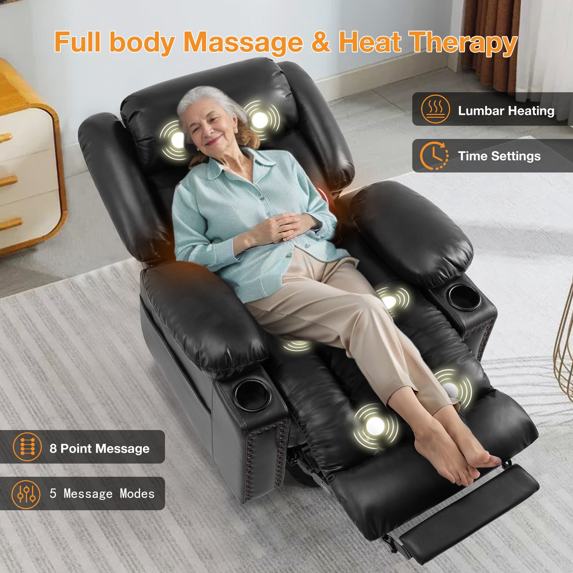 Triple Motor Large Power Lift Recliner Chair for Elderly with Heat and Massage, Lay Flat Lift Chairs for Seniors Infinite Position, Extended Footrest, USB Ports, Cup Holder, Faux Leather