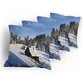 thumbnail image 5 of Ambesonne Winter Throw Pillow Cover 4 Pack, Log Cabins in Mountains, 24", Blue Brown White, 5 of 7