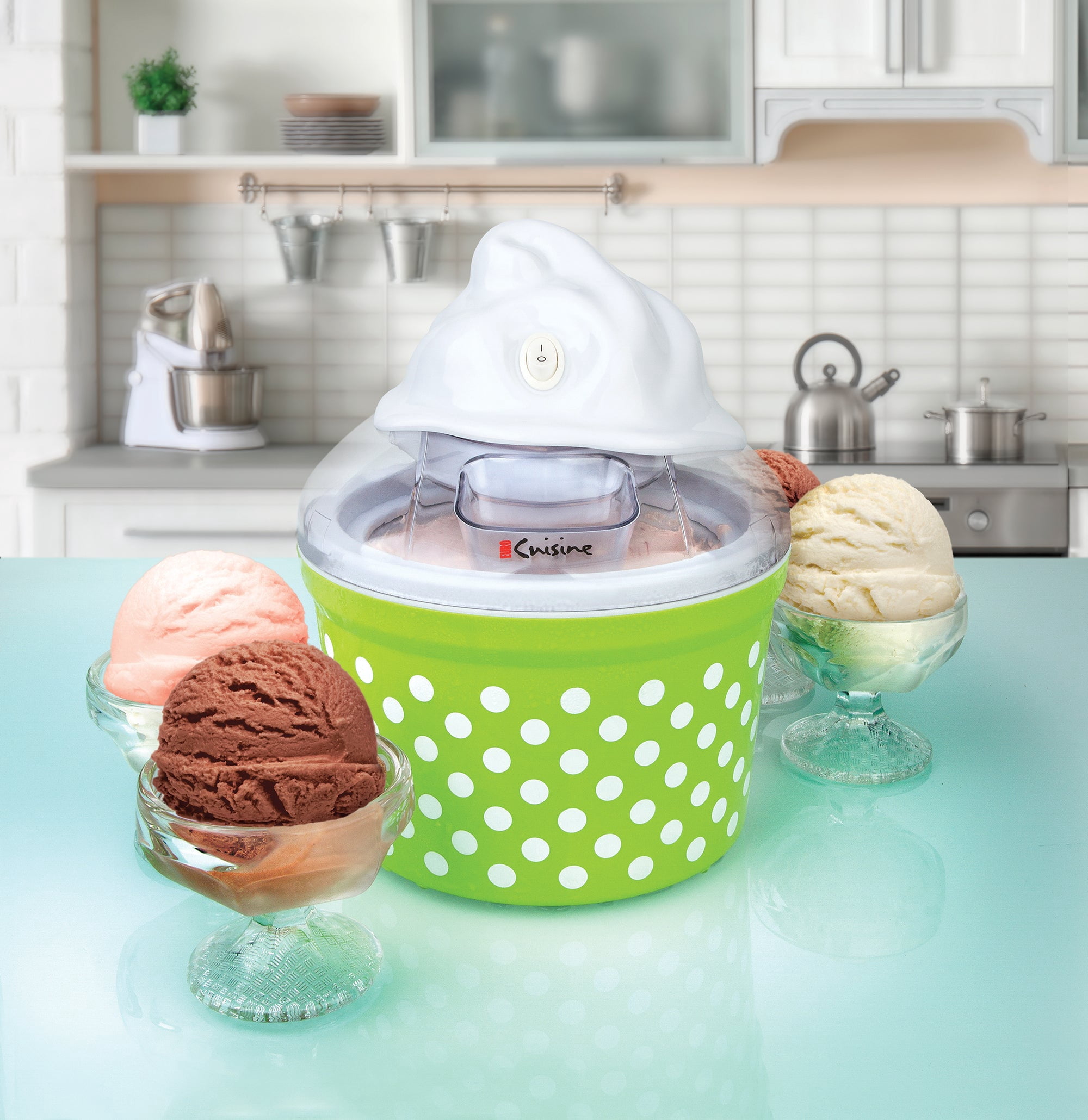 Euro Cuisine ICM26GR Automatic Ice Cream, Sorbet & Frozen Yogurt Maker With 4 Glass Ice Cream Cup