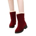 thumbnail image 4 of hopeusnice Women's Winter Boots Suede Ankle Boots Warm Fuzzy Fleece Lined Mid Calf Boots Slip On Platform Snow Boots Wine 36, 4 of 9