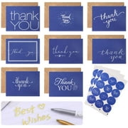 24 Pack Greetings Thank You Cards Set with Brown Kraft-Style Envelopes, Sealing Stickers, and 2 Metallic Color Craft