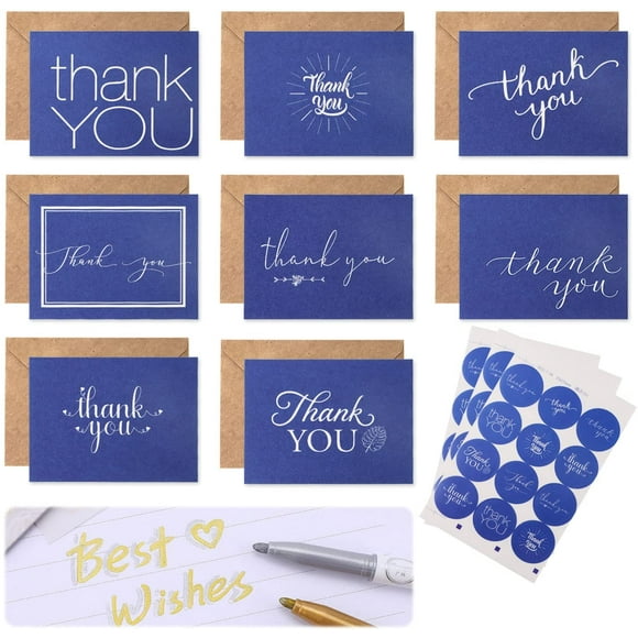 Cartes de Remerciement 24 Paquets avec des Enveloppes de Style Kraft Brun, des Autocollants d'Étanchéité et 2 Objets de Couleur Métallique