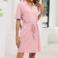 thumbnail image 6 of Aellinatey Casual T Shirt Dress for Women Drawstring Short Sleeve V Neck Mini Shift Dresses, 6 of 9