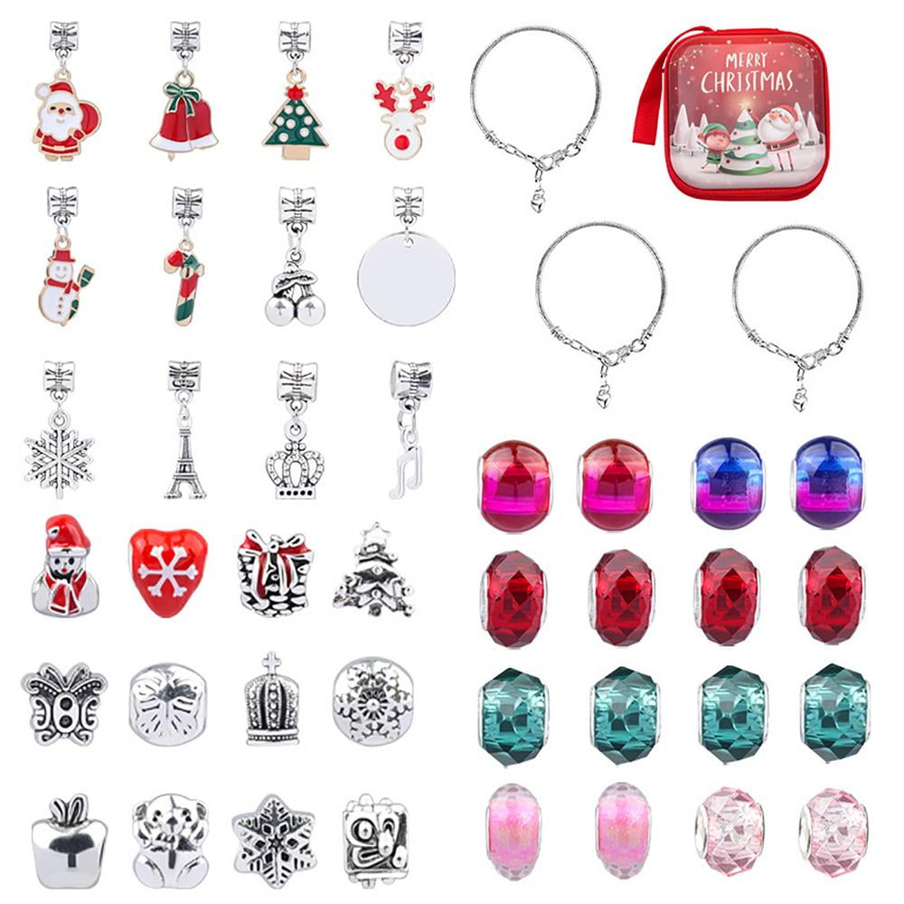 Advent Christmas Calendar Bracelet Necklace Crystal Charm Jewelry Set Gift 
